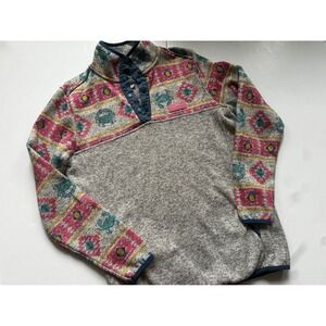 Simply Southern Womens Gray Southwestern Crab Print Quarter Snap Pullover Medium